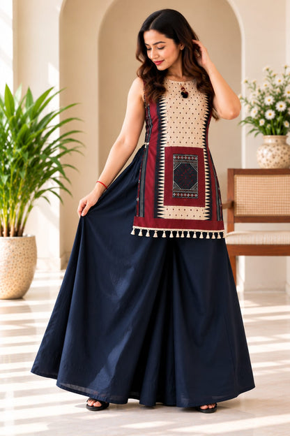 Printed Kurta Set with Wide-Leg Palazz (RD77)