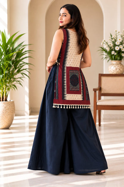Printed Kurta Set with Wide-Leg Palazz (RD77)