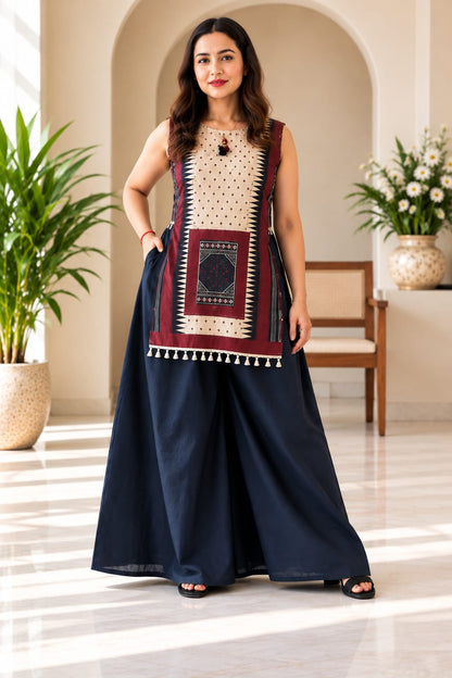 Printed Kurta Set with Wide-Leg Palazz (RD77)