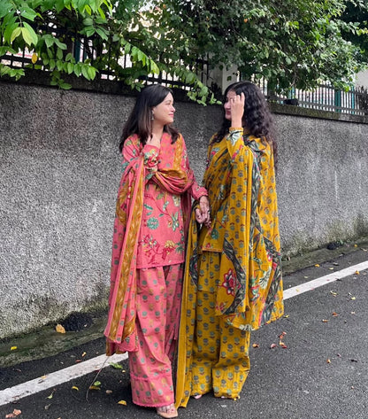 Women’s Floral Printed Cotton Kurta Pant Set with Dupatta (RD82)