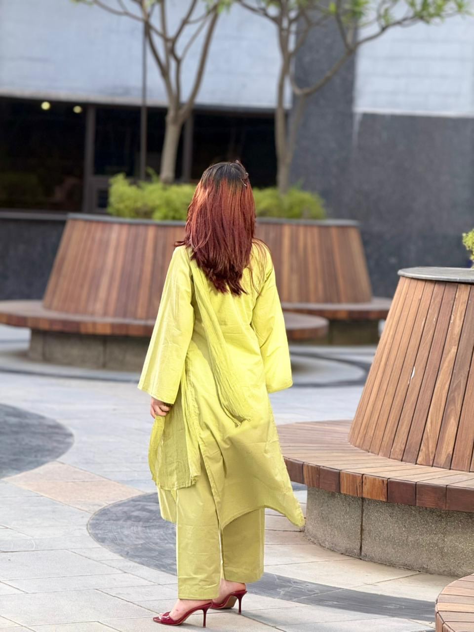 Women’s Cotton Solid Kurta Pant & Dupatta Set – Lime Green Co-Ord Ethnic Suit (RD81)