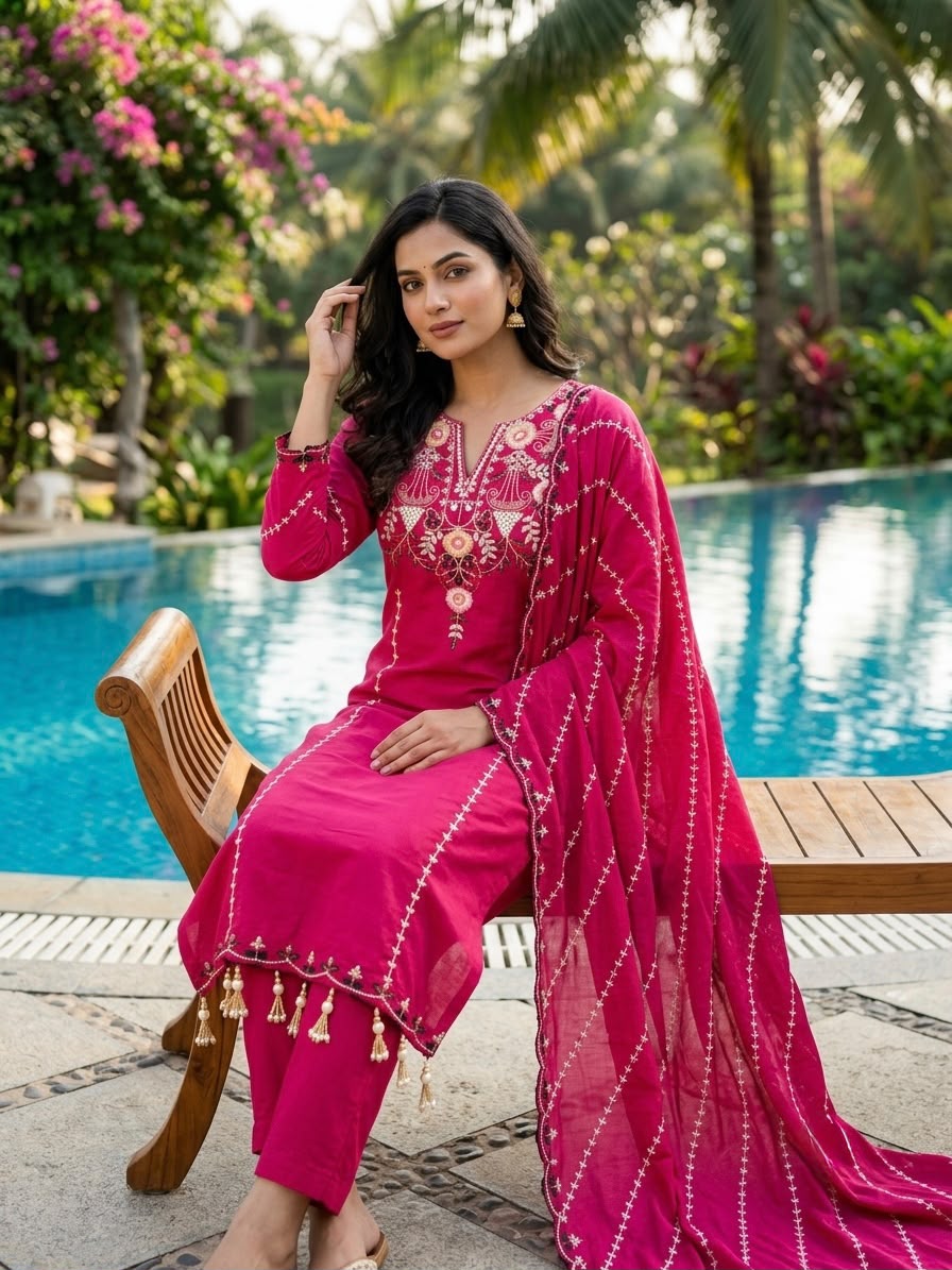 🌸 Elegant Embroidered Kurta Set with Flowing Dupatta ✨ (RRRD68)