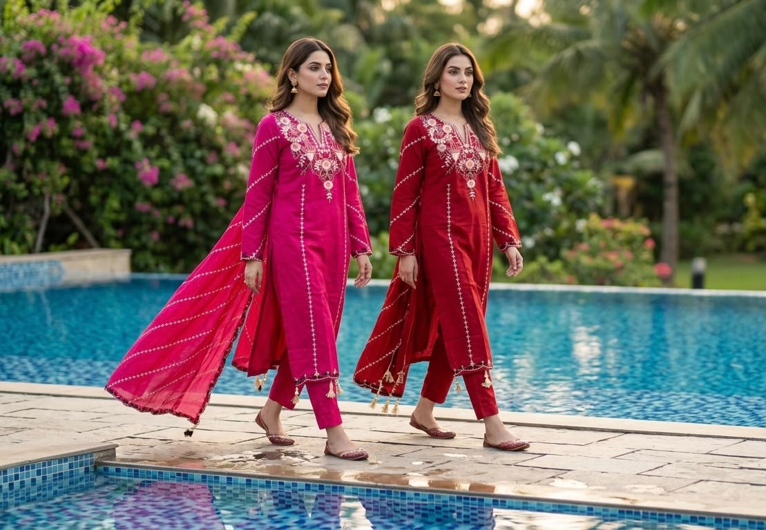 🌸 Elegant Embroidered Kurta Set with Flowing Dupatta ✨ (RRRD68)
