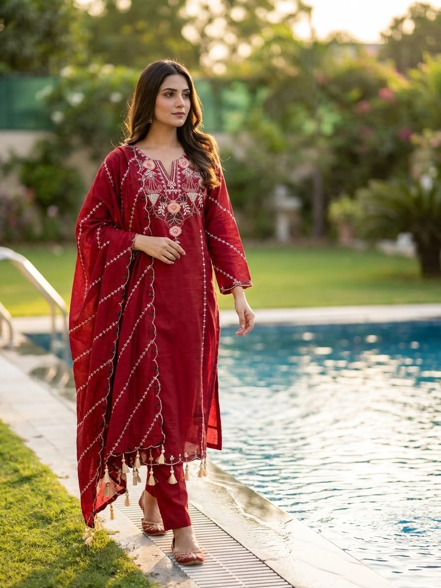 🌸 Elegant Embroidered Kurta Set with Flowing Dupatta ✨ (RRRD68)