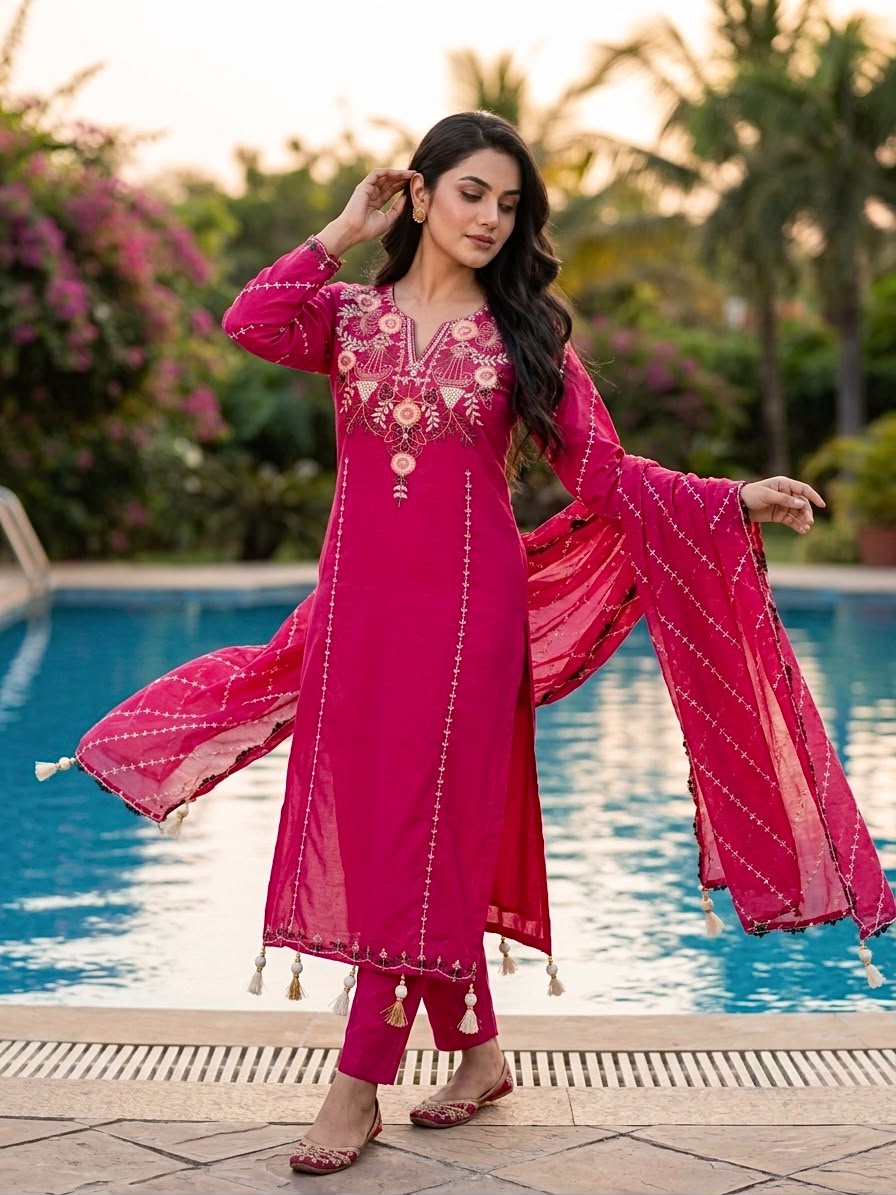 🌸 Elegant Embroidered Kurta Set with Flowing Dupatta ✨ (RRRD68)
