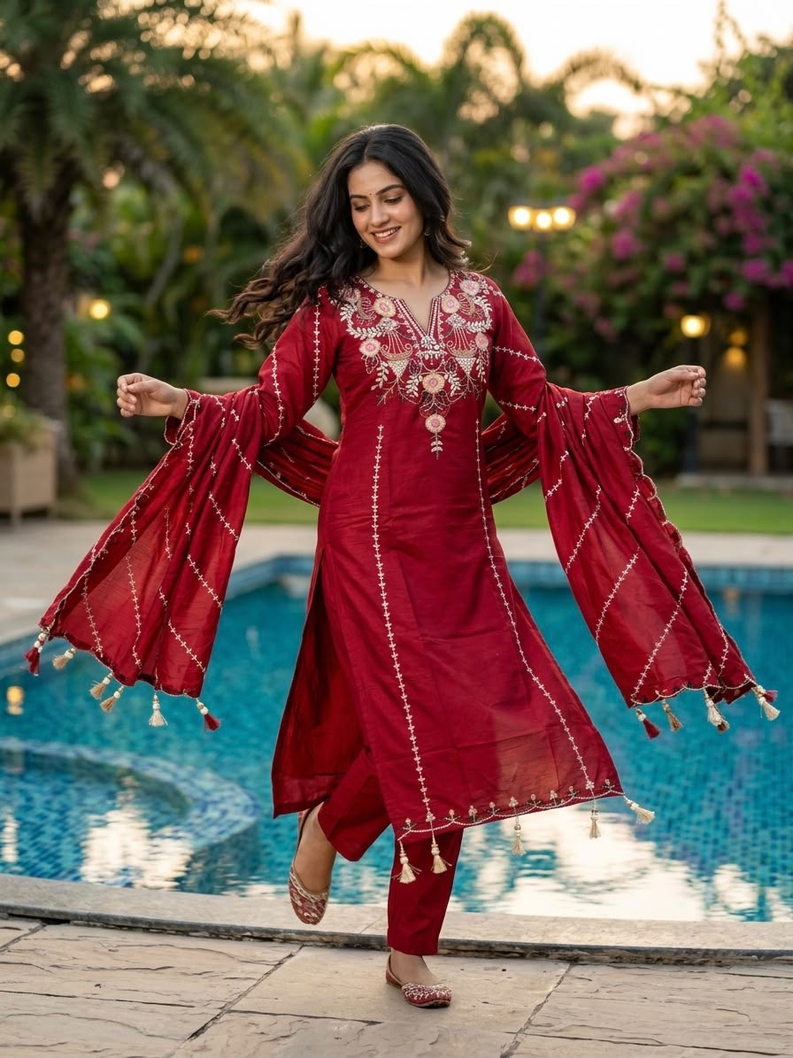 🌸 Elegant Embroidered Kurta Set with Flowing Dupatta ✨ (RRRD68)