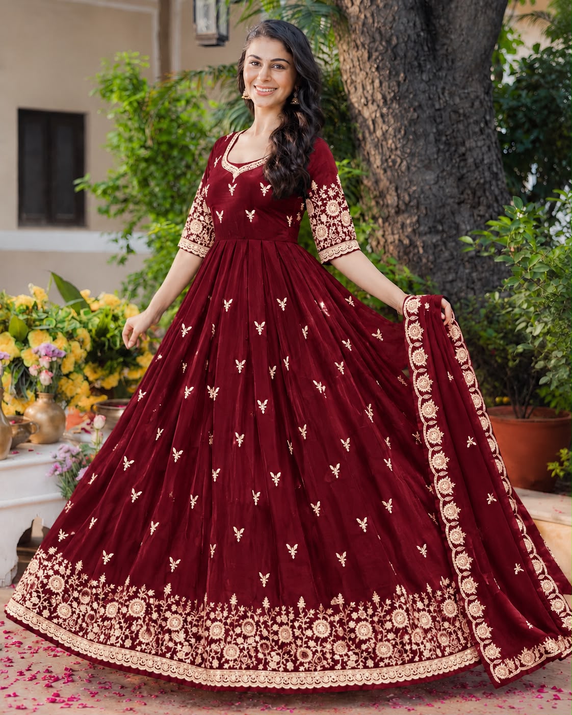 ✨ Elegant Anarkali Gown with Intricate Floral Embroidery 🌸 (RRRD69)