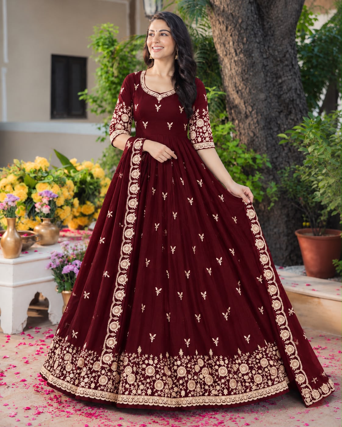 ✨ Elegant Anarkali Gown with Intricate Floral Embroidery 🌸 (RRRD69)