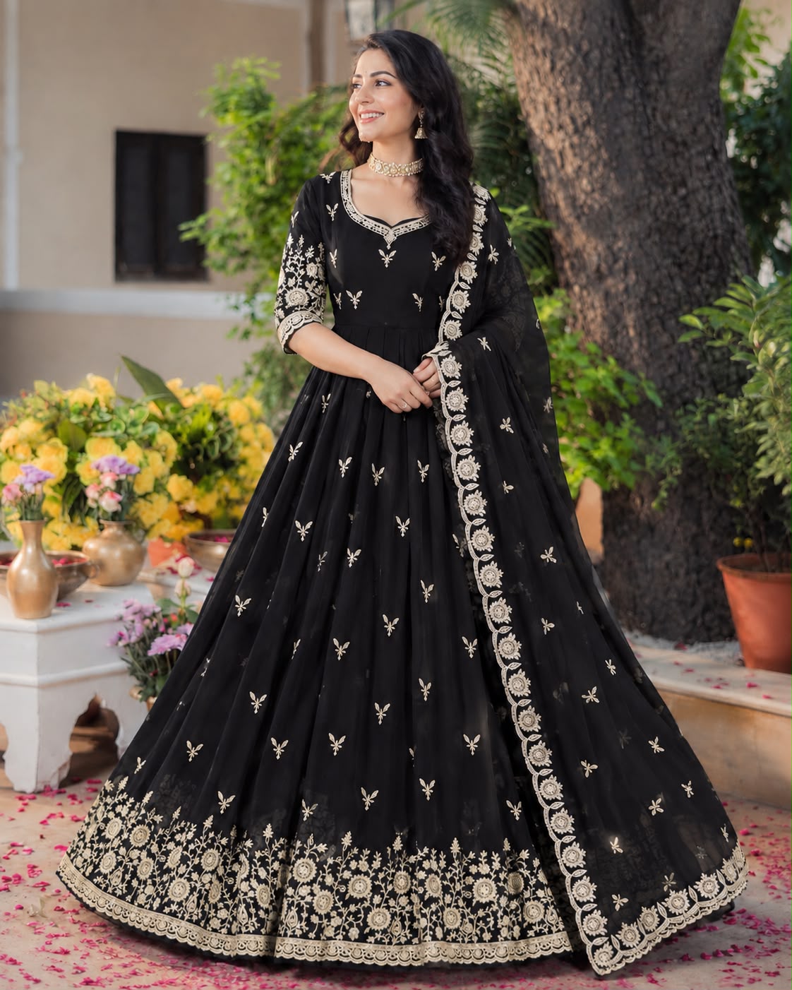 ✨ Elegant Anarkali Gown with Intricate Floral Embroidery 🌸 (RRRD69)
