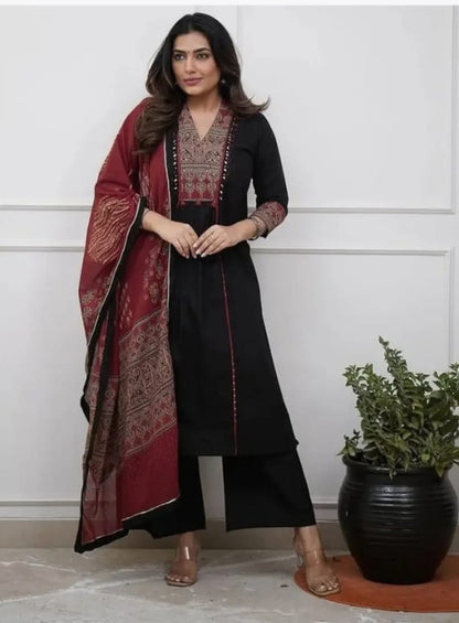 Women’s Cotton Printed Kurta Palazzo & Dupatta Set (RD80)