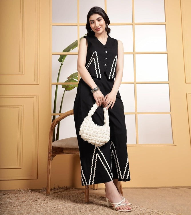 Embroidered Button-Front Co-Ord Set (CJ04)
