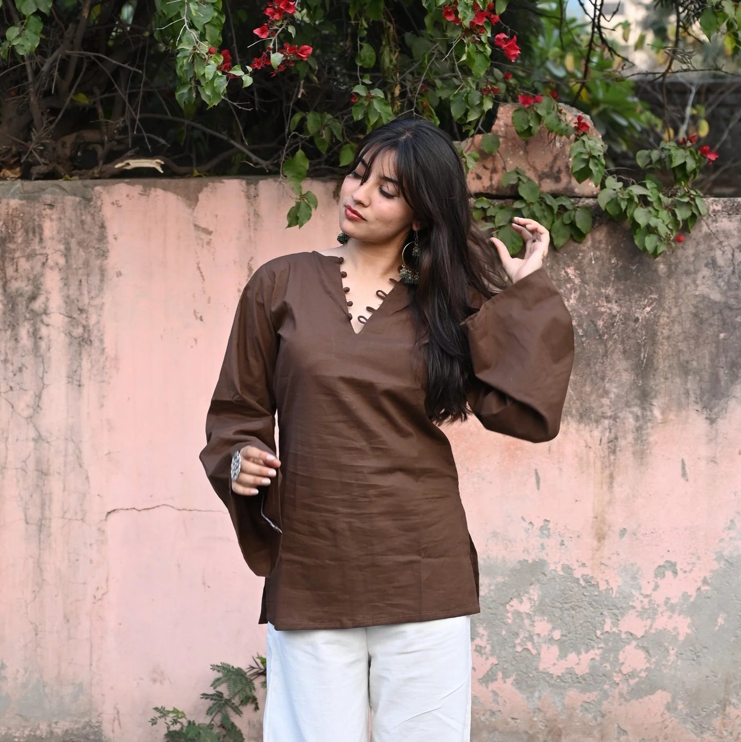 Elegant V-Neck Tunic & Palazzo Set  (CJ03)
