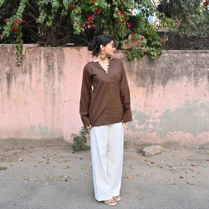 ✨ Chic V-Neck Top with Unique Button Detailing & Flared Sleeves 🌸(CJ07)